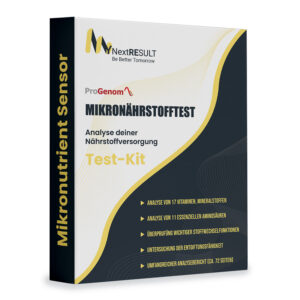 Produktverpackung von Testkit für Mikronährstofftest - mit Angaben zu den getesteten Markern