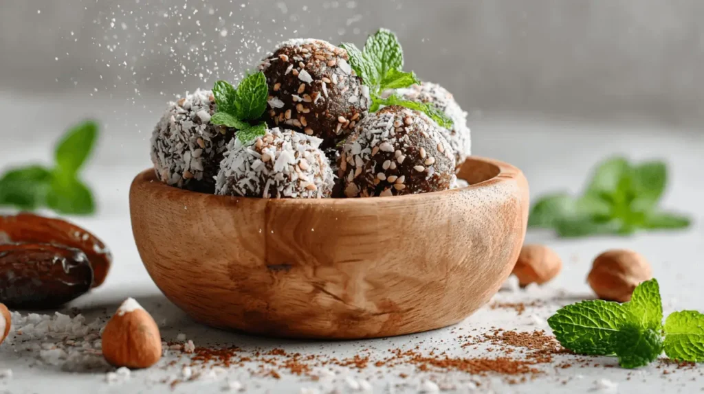Leckere Powerballs als gesunde Snack-Alternative gegen Heißhungerattacken und Energieverlust im Alltag